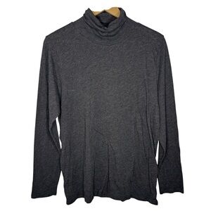 Eileen Fisher Organic Cotton Tencel Blend Turtleneck Top XL Gray Long Sleeve